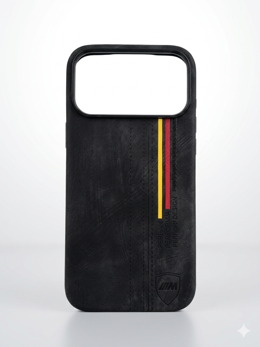 IPHONE 17 PRO MAX - BLACK VEGAN LEATHER WITH STRIPS
