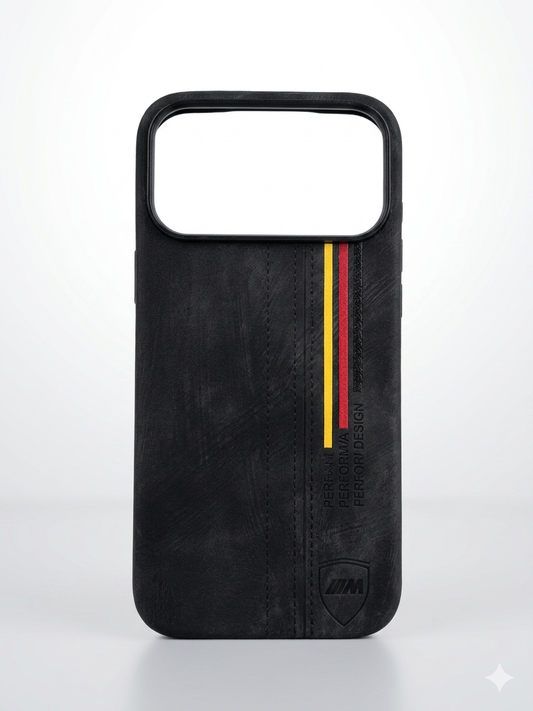 IPHONE 17 PRO MAX - BLACK VEGAN LEATHER WITH STRIPS